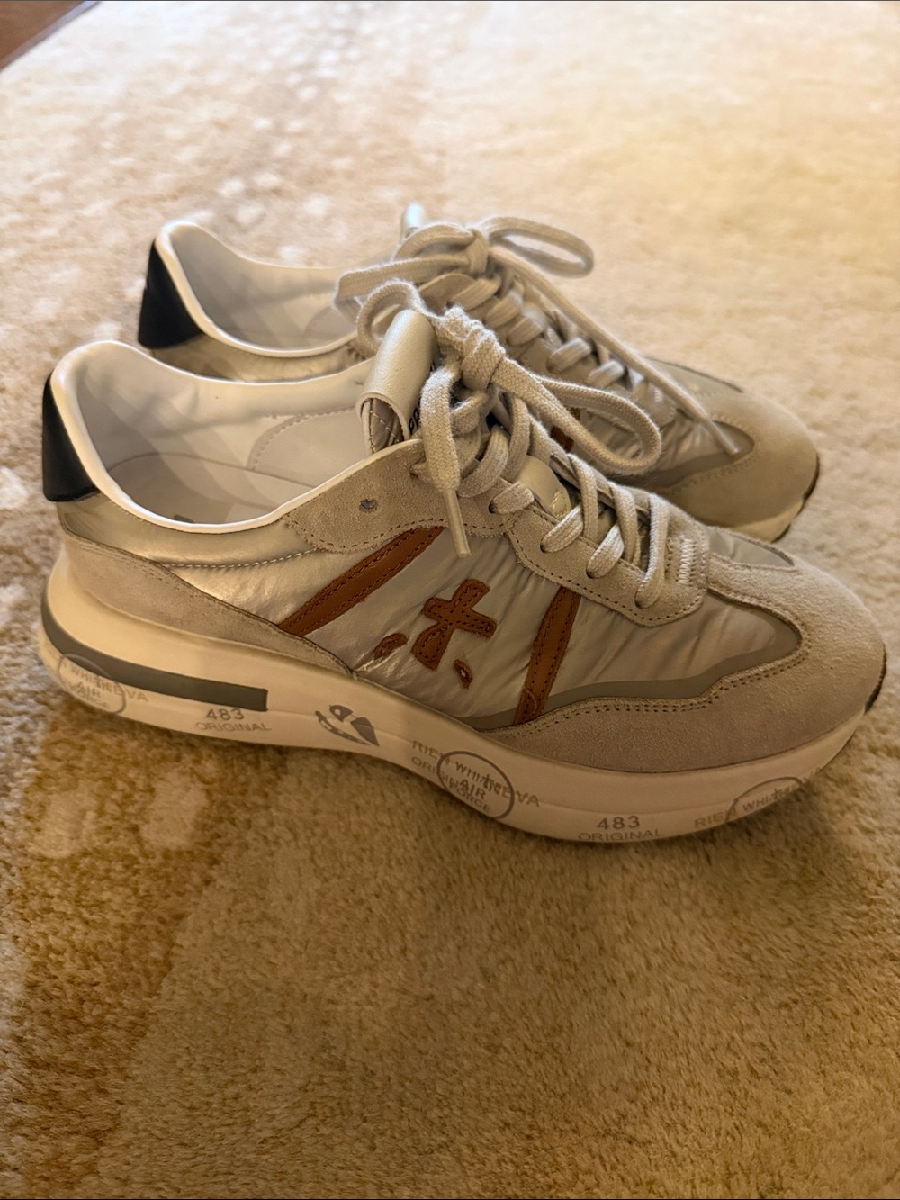 Premiata Bethcoin Beige and Brown Suede-Leather Sneakers